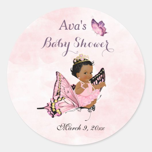 Sticker Rond Princesse Papillon Bébé Fille Rose Classique Rond (Devant)