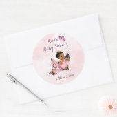Sticker Rond Princesse Papillon Bébé Fille Rose Classique Rond (Enveloppe)