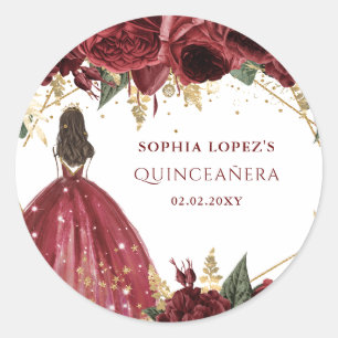 Sticker Rond Princesse Quinceanera, or de Bourgogne