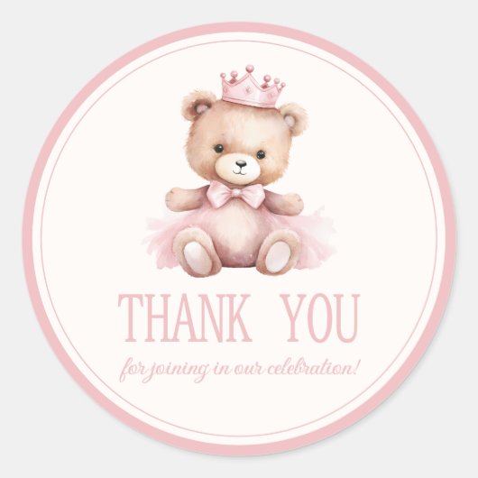 Sticker Rond Princesse rose ours Bébé Baby shower fille (Devant)