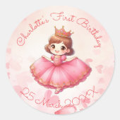 Sticker Rond Princesse rose personnalisable (Devant)