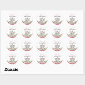 Sticker Rond Princesse Tiara Elephant Fleurs roses Anniversaire (Feuille)