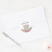Sticker Rond Princesse Tiara Elephant Fleurs roses Anniversaire (Enveloppe)