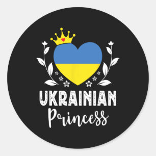 Sticker Rond Princesse ukrainienne Drapeau ukrainien Fière Ukra