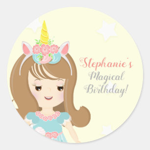 Sticker Rond Princesse Unicorn