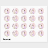 Sticker Rond Princesse Unicorn Cheveux foncé pourpre mignon Ann (Feuille)