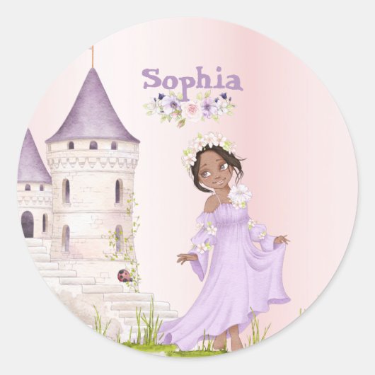 Sticker Rond Princesse Unicorn Cheveux foncé pourpre mignon Ann (Devant)