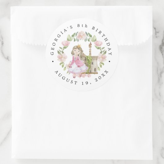 Sticker Rond Princesses, Chevaliers & Dragons Anniversaire Cont (Sac)