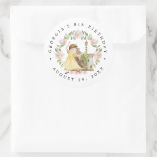 Sticker Rond Princesses, Chevaliers & Dragons Fête d'anniversai