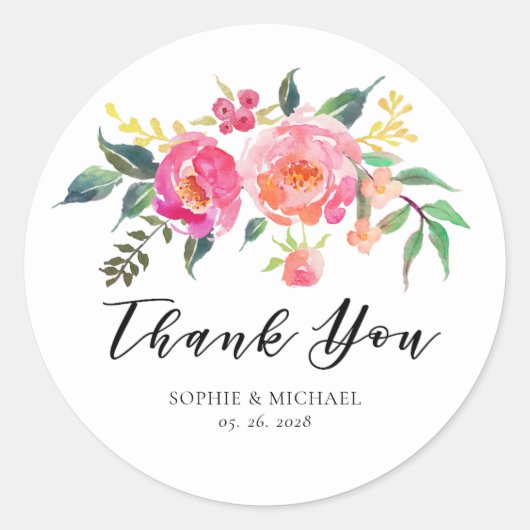 Sticker Rond Printemps Eté Aquarelle Florale Mariage Favoriser (Devant)