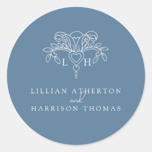 Sticker Rond Printemps fleur de lis mariage merci bleu faveur