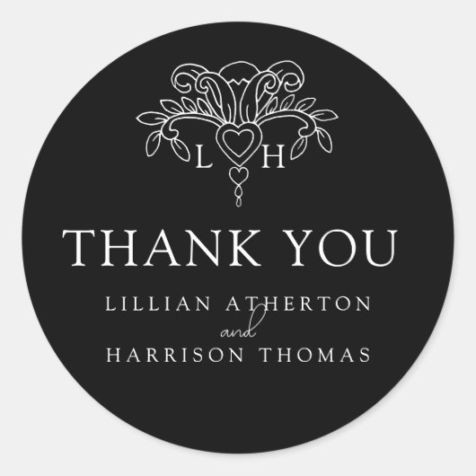 Sticker Rond Printemps fleur de lis mariage merci noire faveur (Devant)
