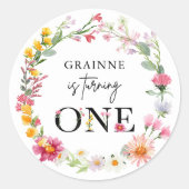 Sticker Rond Printemps Fleur sauvage Première fête d'anniversai (Devant)