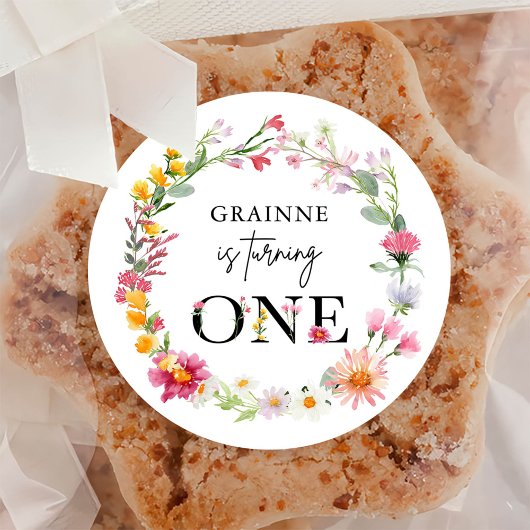 Sticker Rond Printemps Fleur sauvage Première fête d'anniversai