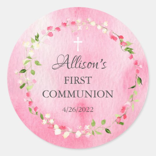 Sticker Rond Printemps fleurit Communion Florale Classic Round  (Devant)