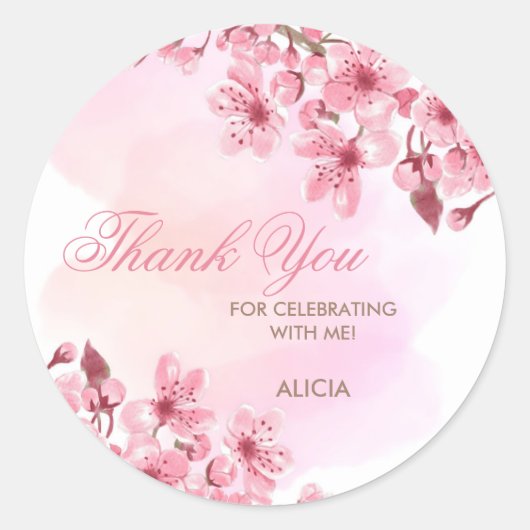 Sticker Rond Printemps Sakura Cherry Blossom Crème rose Anniver (Devant)