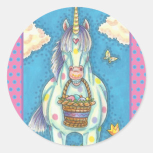 STICKER ROND PRINTEMPS UNICORN DE PANIER DE PÂQUES, BÂTISSEURS 