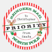 Sticker Rond Priorité Reindeer Mail From Père Noël Christmas Ca (Devant)