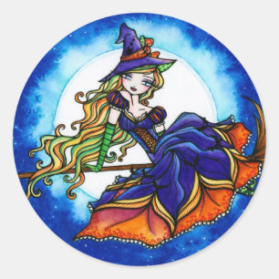 Sticker Rond Priscilla Witch Halloween Imaginaire Fairy