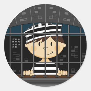 Sticker Rond Prisonnier de bande dessinée en cellule de prison