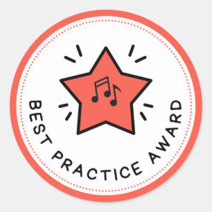 Sticker Rond Prix de la meilleure pratique Notes musicales Red