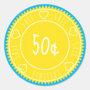 Sticker Rond Prix de vente Bleu Jaune Personnalisé
