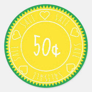 Sticker Rond Prix de vente Jaune Vert Personnalisé