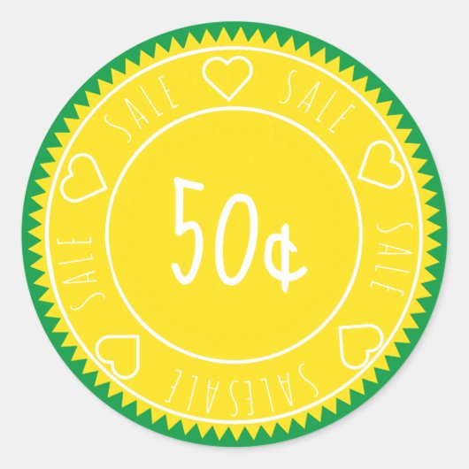 Sticker Rond Prix de vente Jaune Vert Personnalisé (Devant)