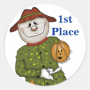 Sticker Rond Prix du concours d'Halloween Folk Scarecrow
