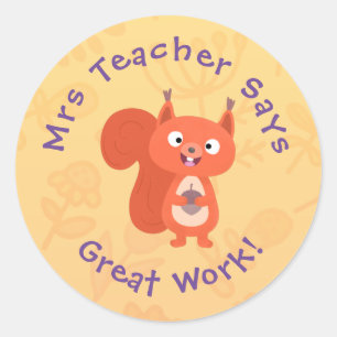 Sticker Rond Prix du professeur de dessin animé d'écureuil roug