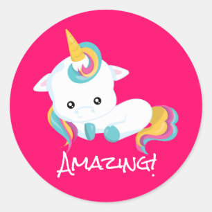 Sticker Rond Prix Mérite de l'enseignant Pink Unicorn