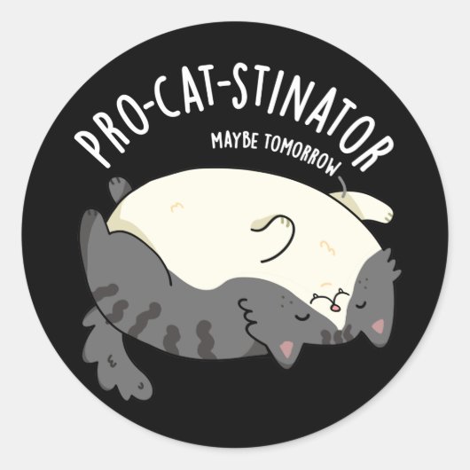 Sticker Rond Pro-chat-stinator Funny Fat Cat Pun Dark BG (Devant)