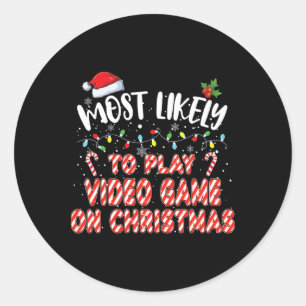 Sticker Rond Probable De Jouer Jeu Vidéo À Noël C