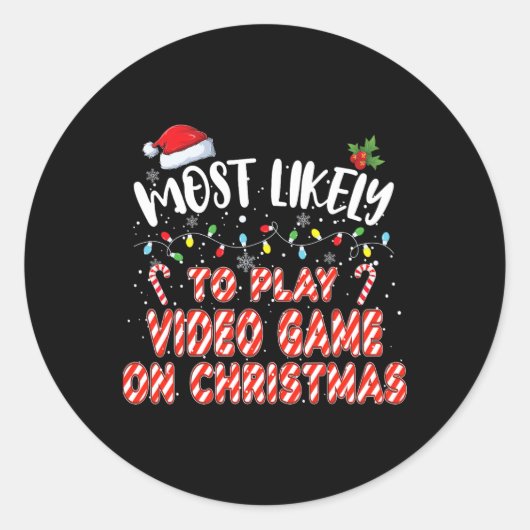 Sticker Rond Probable De Jouer Jeu Vidéo À Noël C (Devant)