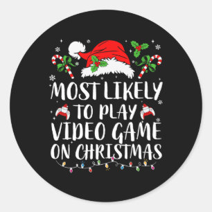 Sticker Rond Probable De Jouer Jeu Vidéo Sur Noël Famille Gami