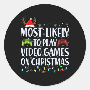 Sticker Rond Probable De Jouer Jeu Vidéo Sur Noël Père Noël Gam