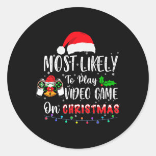 Sticker Rond Probable De Jouer Jeu Vidéo Sur Noël Père Noël Gam
