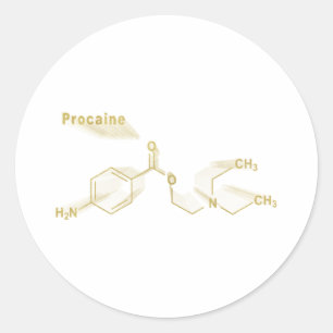Sticker Rond Procaine, médicament anesthésique, formule or