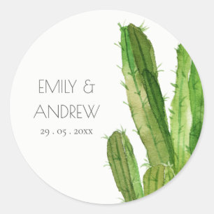 STICKER ROND PROCEDE DE DESERT CACTUS FOLIAGE WATERCOLOR