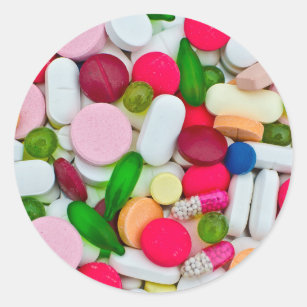 Sticker Rond Produit coloré de coutume de pilules