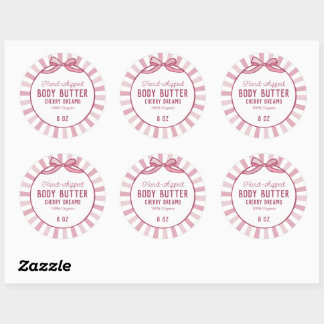 Sticker Rond Produit de beauté Coquette Rose Épinglé à rayures 