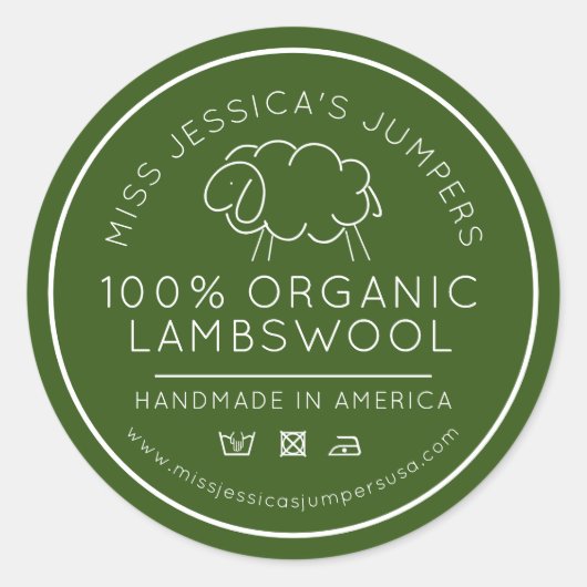 Sticker Rond Produit en laine de mouton affaires de tricot vert (Devant)