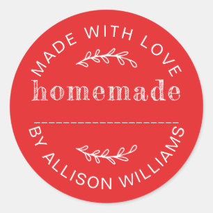 Sticker Rond Produits de boulangerie faits maison rouge vif rus
