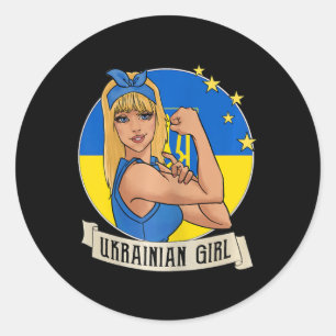 Sticker Rond Produits Fille Ukrainienne Drapeau Ukraine Ukr