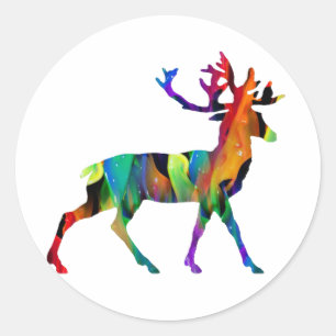 STICKER ROND PRODUITS MULTICOLORES DE CERFS COMMUNS