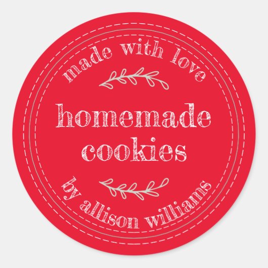 Sticker Rond Produits Rustiques Maison Cuisiniers Cookies Rouge (Devant)