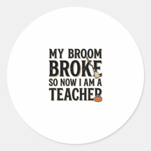 Sticker Rond Prof Blagueur Balai Cassa Vintage Halloween