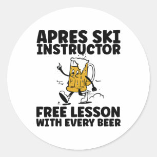 Sticker Rond Prof instructeur de ski après-ski drôle boit de la