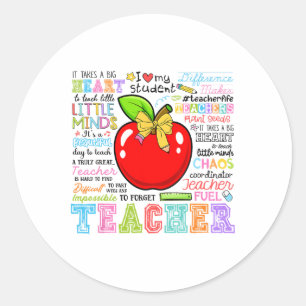 Sticker Rond Professeur Arc Crayon Pomme Drôle Ck À l'École Ens