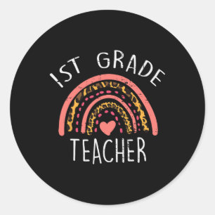 Sticker Rond Professeur de 1re année arc-en-ciel léopard 1er jo